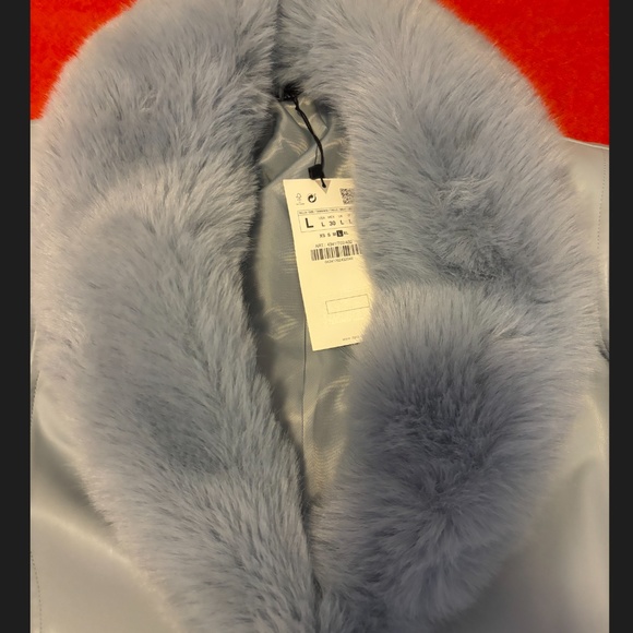 Zara light blue belted faux leather trench coat NWT - Picture 6 of 15
